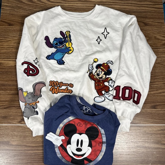 Disney Other - Walt Disney 100th Anniversary Embroidered Sweatshirt M And Blue Tshirt Med. Nice
